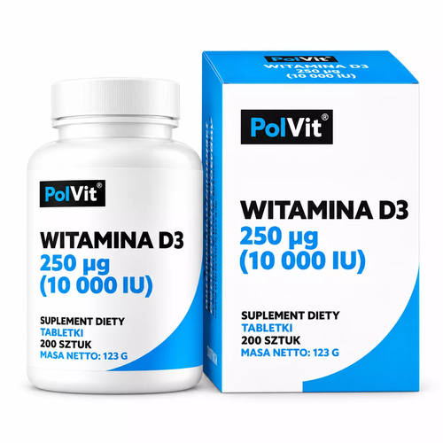 Zdjęcie produktu PolVit Witamina D3 10000 IU tabletki (200 sztuk)